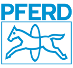 PFERD logo with a blue horse silhouette inside a rectangle